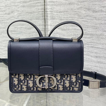 MONTAIGNE EAST-WEST 21 BAG WITH CHAIN IN NAVY BLUE LAMBSKIN AND MONOGRAM JACQUARD House Of Sarah Bags