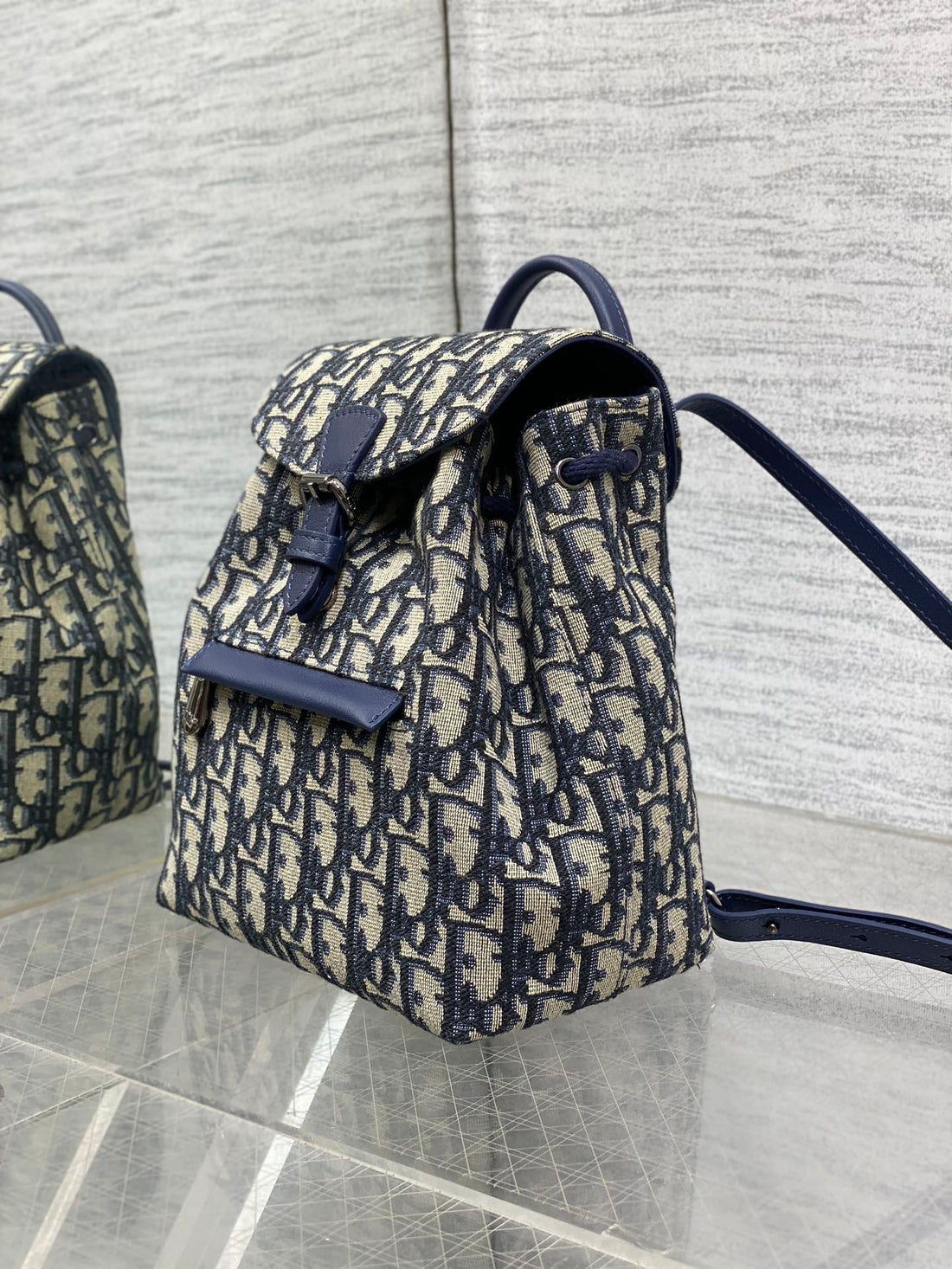 BACKPACK 19 IN BLUE OBLIQUE MONOGRAM JACQUARD House Of Sarah