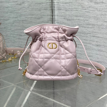 MONTAIGNE MINI 18 BUCKET BAG WITH DRAWSTRING IN BABY PINK LAMBSKIN By House Of Sarah