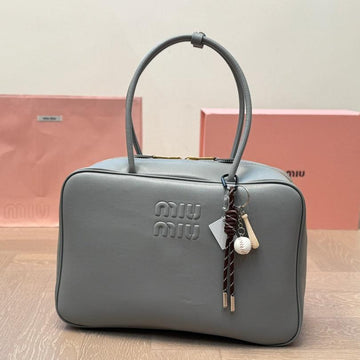 BEAU BAG 33 IN GRAY CALFSKIN WITH BASEBALL CHARM House Of Sarah