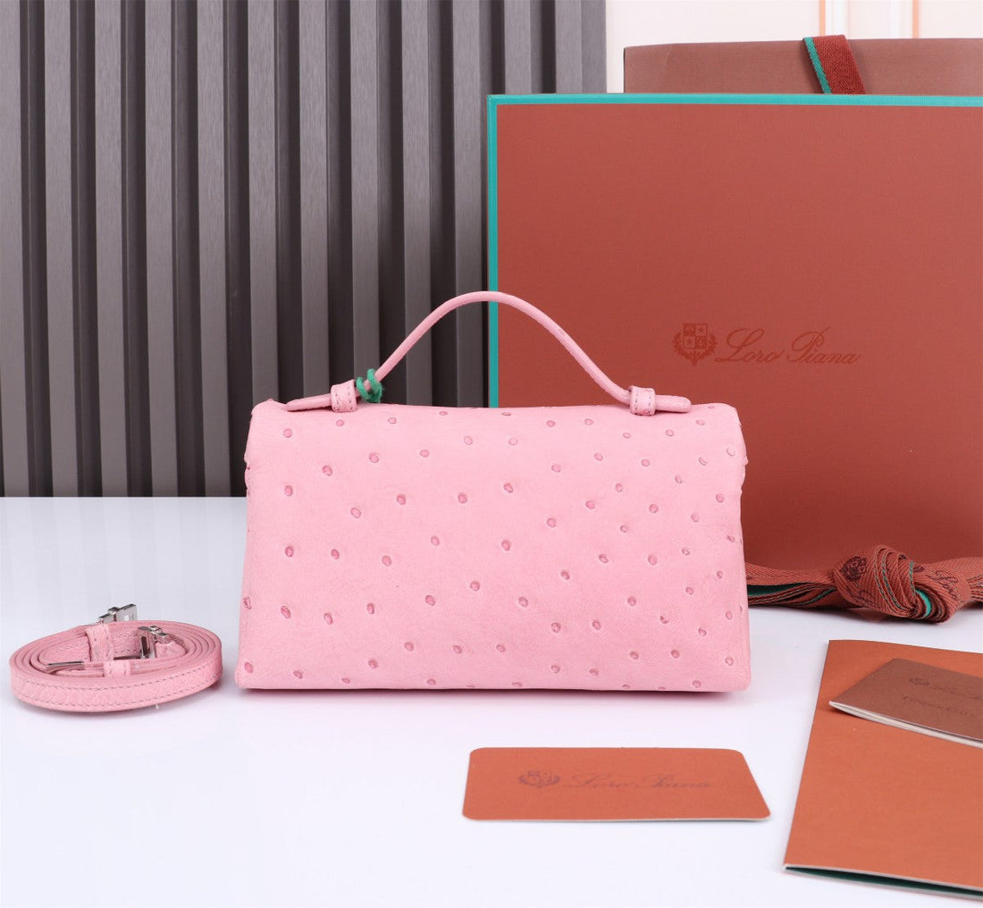 EXTRA POCKET L19 IN BABY PINK OSTRICH LEATHER by House Of Sarah