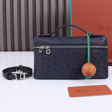 EXTRA POCKET L19 IN SPACE BLUE OSTRICH LEATHER House Of Sarah Bags