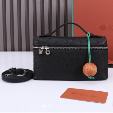 EXTRA POCKET L19 IN BLACK OSTRICH LEATHER House Of Sarah