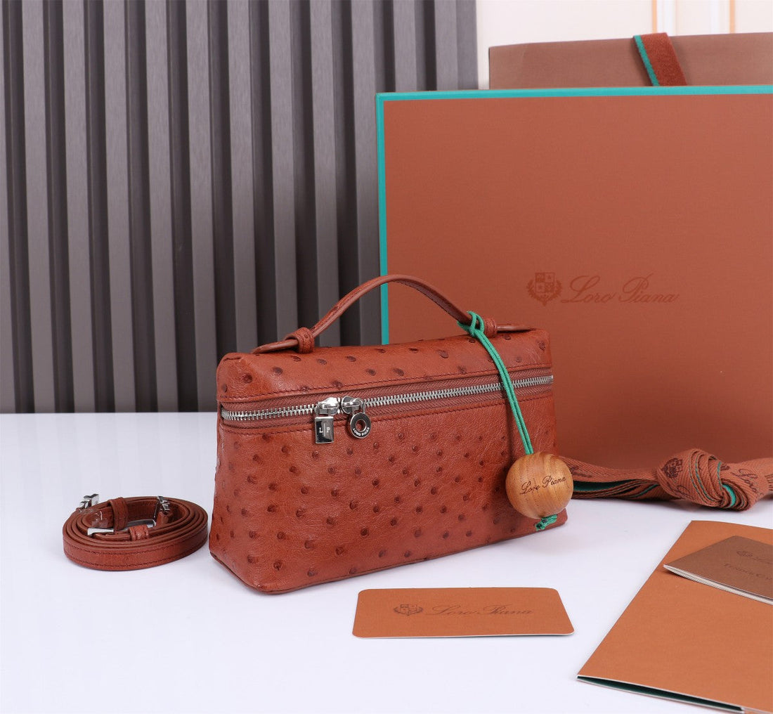 EXTRA POCKET L19 IN RED BROWN OSTRICH LEATHER by House Of Sarah