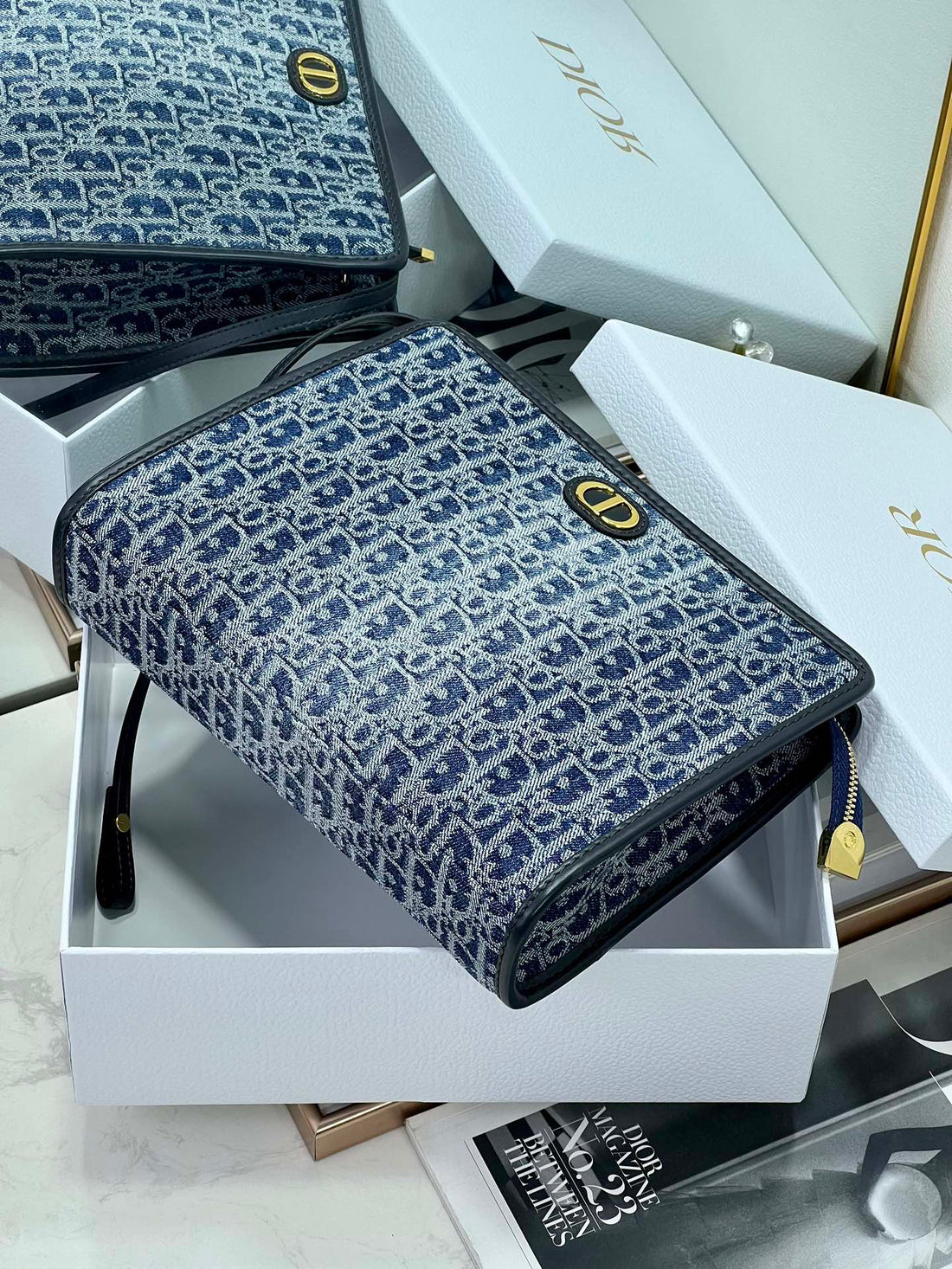 BOOK TOTE 26 IN BLUE MONOGRAM OBLIQUE JACQUARD By House Of Sarah