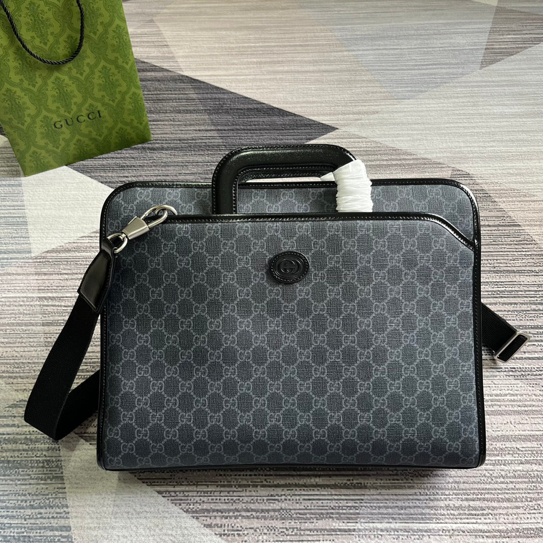 BRIEFCASE 40 WITH INTERLOCKING G BLACK CANVAS House Of Sarah Bags