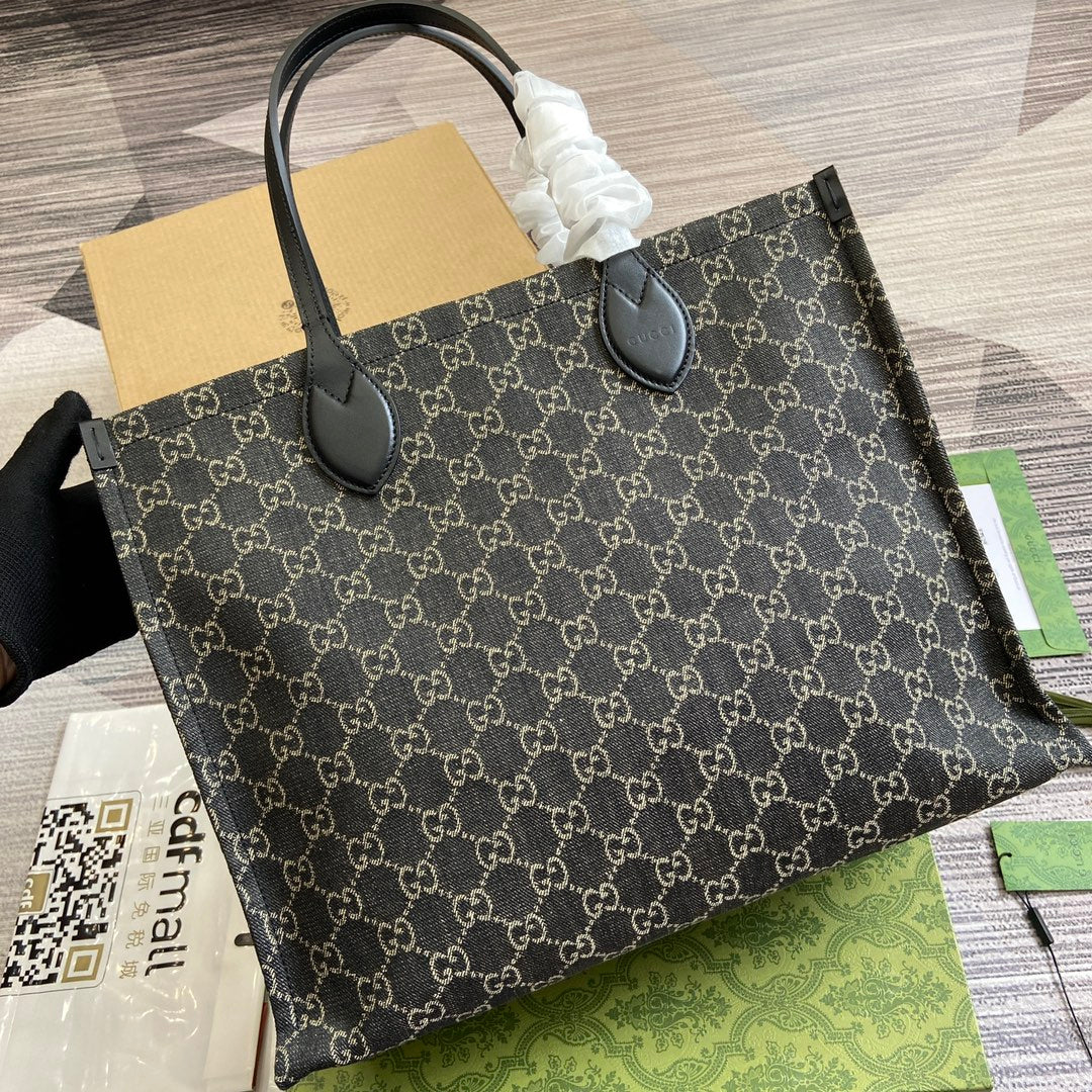 OPHIDIA GG 41 LARGE TOTE BAG IN BLACK DENIM House Of Sarah