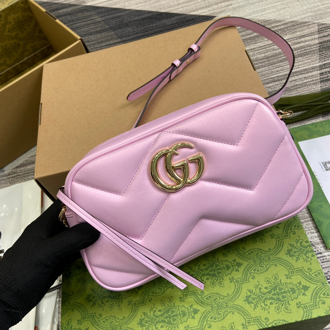 GG MARMONT 24 SMALL MATELASSÉ SHOULDER BAG LIGTH PINK CALFSKIN House Of Sarah
