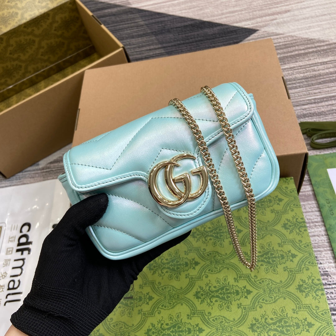 GG MARMONT 16 MINI SHOULDER BAG BLUE IRIDESCENT CALFSKIN by House Of Sarah