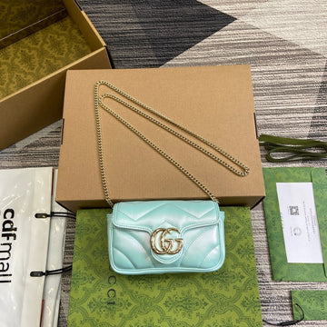 GG MARMONT 16 MINI SHOULDER BAG BLUE IRIDESCENT CALFSKIN House Of Sarah Bags