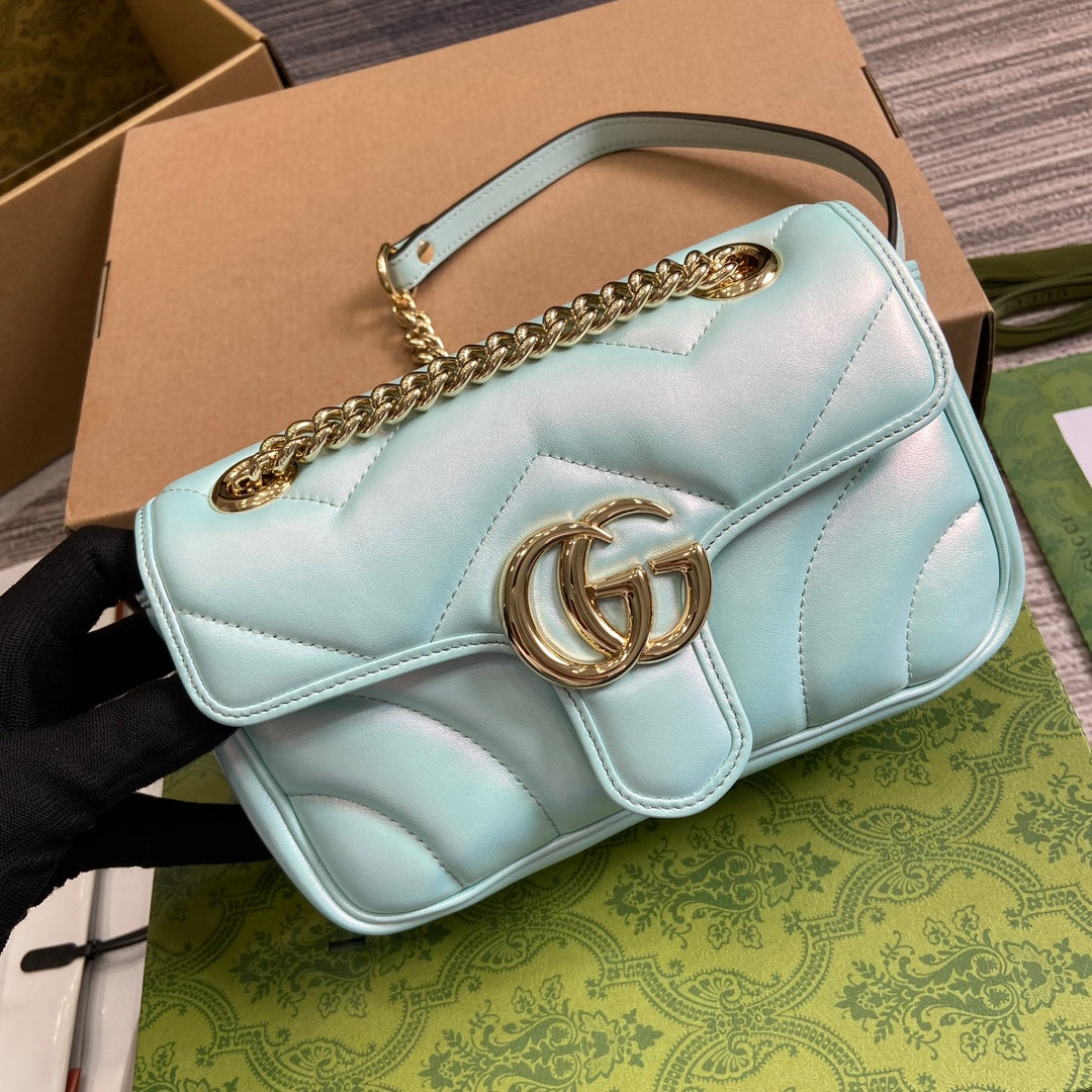 GG MARMONT 23 SMALL SHOULDER BAG BLUE IRIDESCENT CALFSKIN House Of Sarah Bags