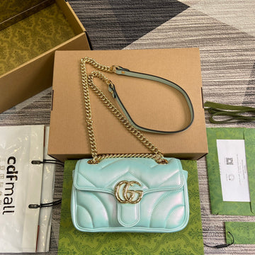 GG MARMONT 23 SMALL SHOULDER BAG BLUE IRIDESCENT CALFSKIN House Of Sarah Bags