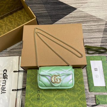 GG MARMONT 16 MINI SHOULDER BAG GREEN IRIDESCENT CALFSKIN House Of Sarah