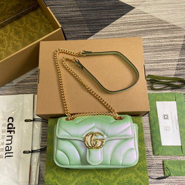 GG MARMONT 23 SMALL SHOULDER BAG GREEN IRIDESCENT CALFSKIN House Of Sarah