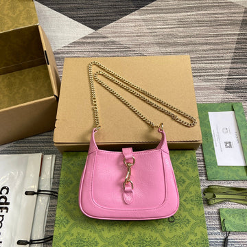JACKIE NOTTE MINI BAG 19 IN PINK CRACKED LACQUER CALFSKIN GOLD HARDWARE by House Of Sarah