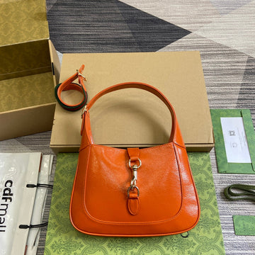 JACKIE SMALL SHOULDER BAG 27 IN ORANGE CRACKED LACQUER CALFSKIN GOLD HARDWARE House Of Sarah