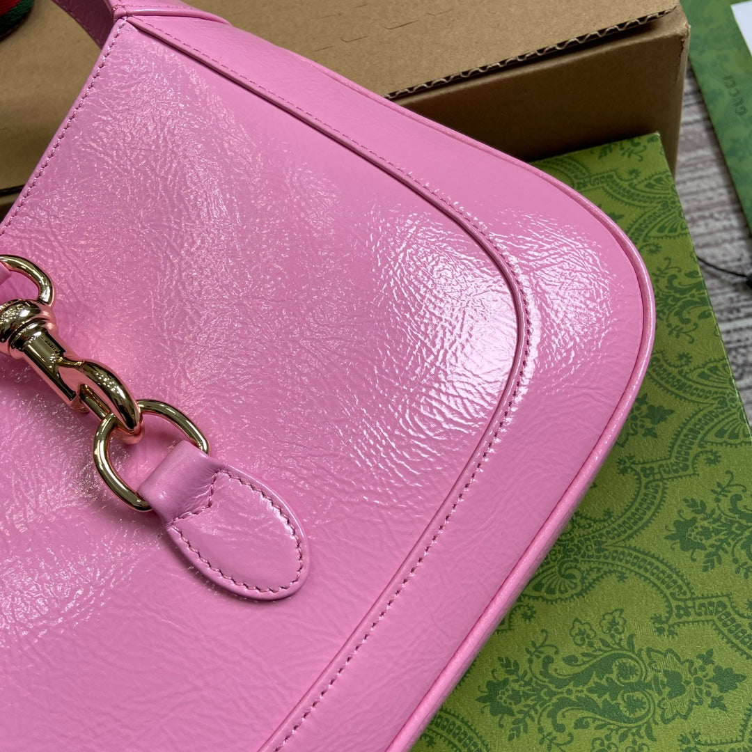 JACKIE SMALL SHOULDER BAG 27 IN PINK CRACKED LACQUER CALFSKIN GOLD HARDWARE House Of Sarah