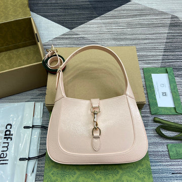 JACKIE SMALL SHOULDER BAG 27 IN LIGHT PINK CRACKED LACQUER CALFSKIN GOLD HARDWARE by House Of Sarah