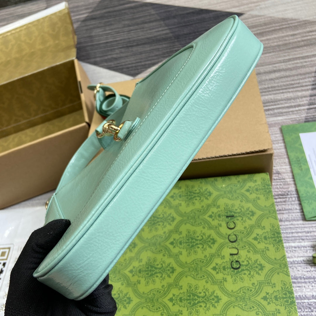 JACKIE SMALL SHOULDER BAG 27 IN MINT GREEN CRACKED LACQUER CALFSKIN GOLD HARDWARE by House Of Sarah