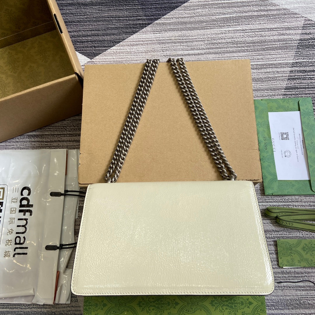 DYONYSUS SMALL SHOULDER BAG 28 IN WHITE LACQUER EMBOSSED CALFSKIN SILVER HARDWARE House Of Sarah