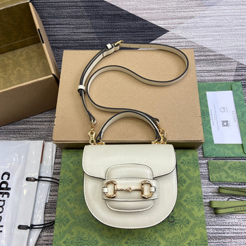 HORSEBIT 1955 MINI TOP HANDLE BAG 18 IN WHITE CALFSKIN GOLD HARDWARE House Of Sarah Bags