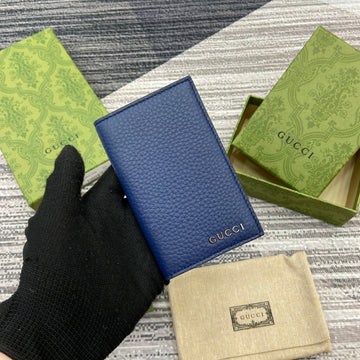 LONG CARD HOLDER 12 IN CLASSIC BLUE CALFSKIN House Of Sarah Bags