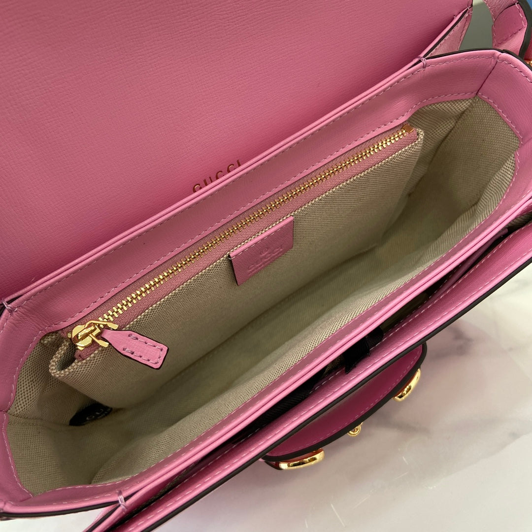 HORSEBIT 1955 SHOULDER BAG 25 IN PINK LAMBSKIN GOLD HARDWARE by House Of Sarah