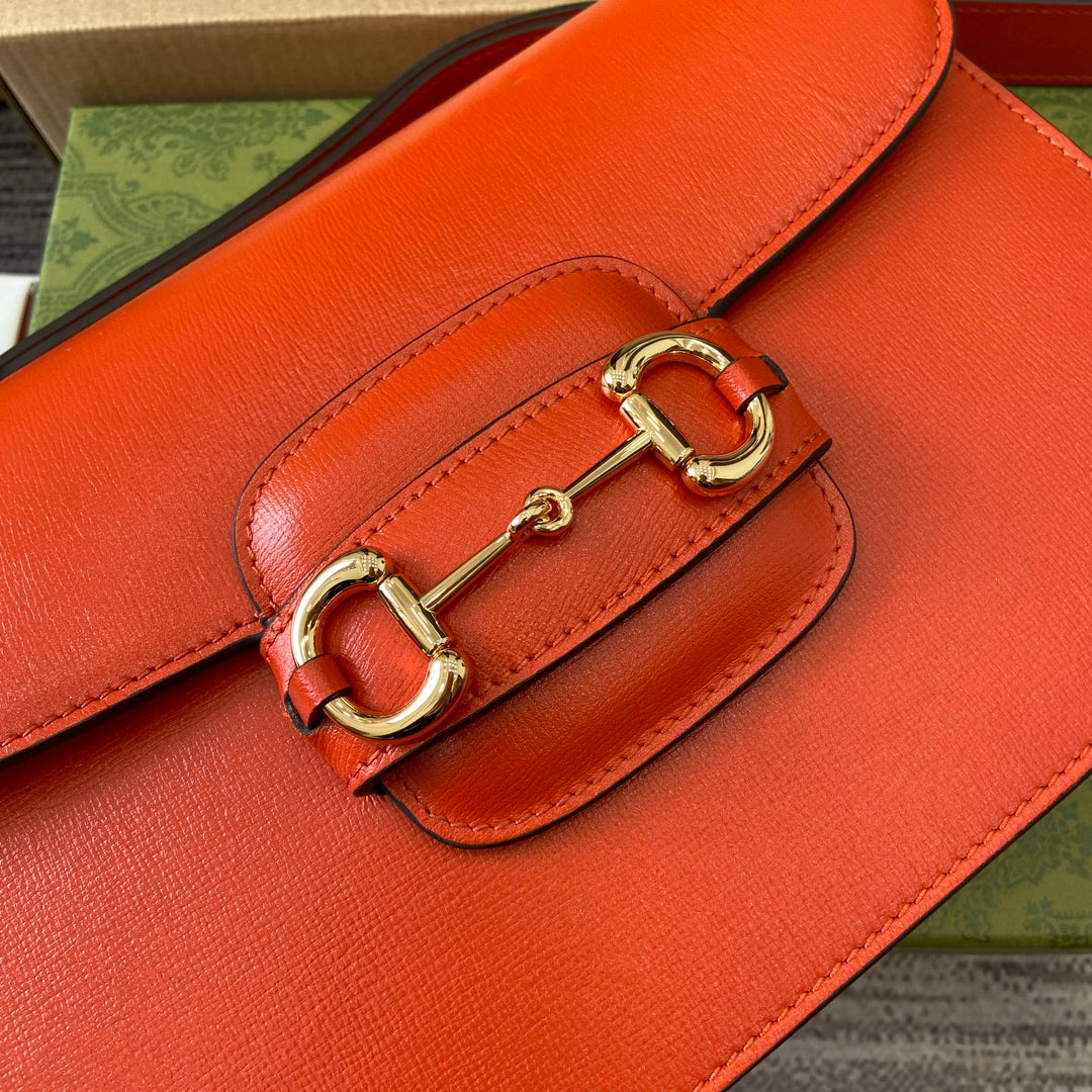 HORSEBIT 1955 SHOULDER BAG 25 IN ORANGE LAMBSKIN GOLD HARDWARE by House Of Sarah