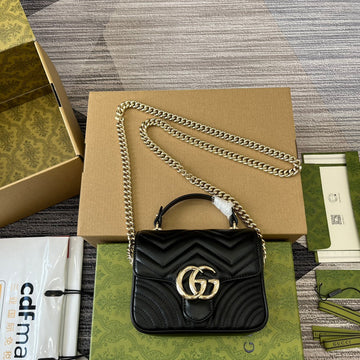 GG MARMONT 13 MINI TOP HANDLE BAG BLACK CALFSKIN by House Of Sarah