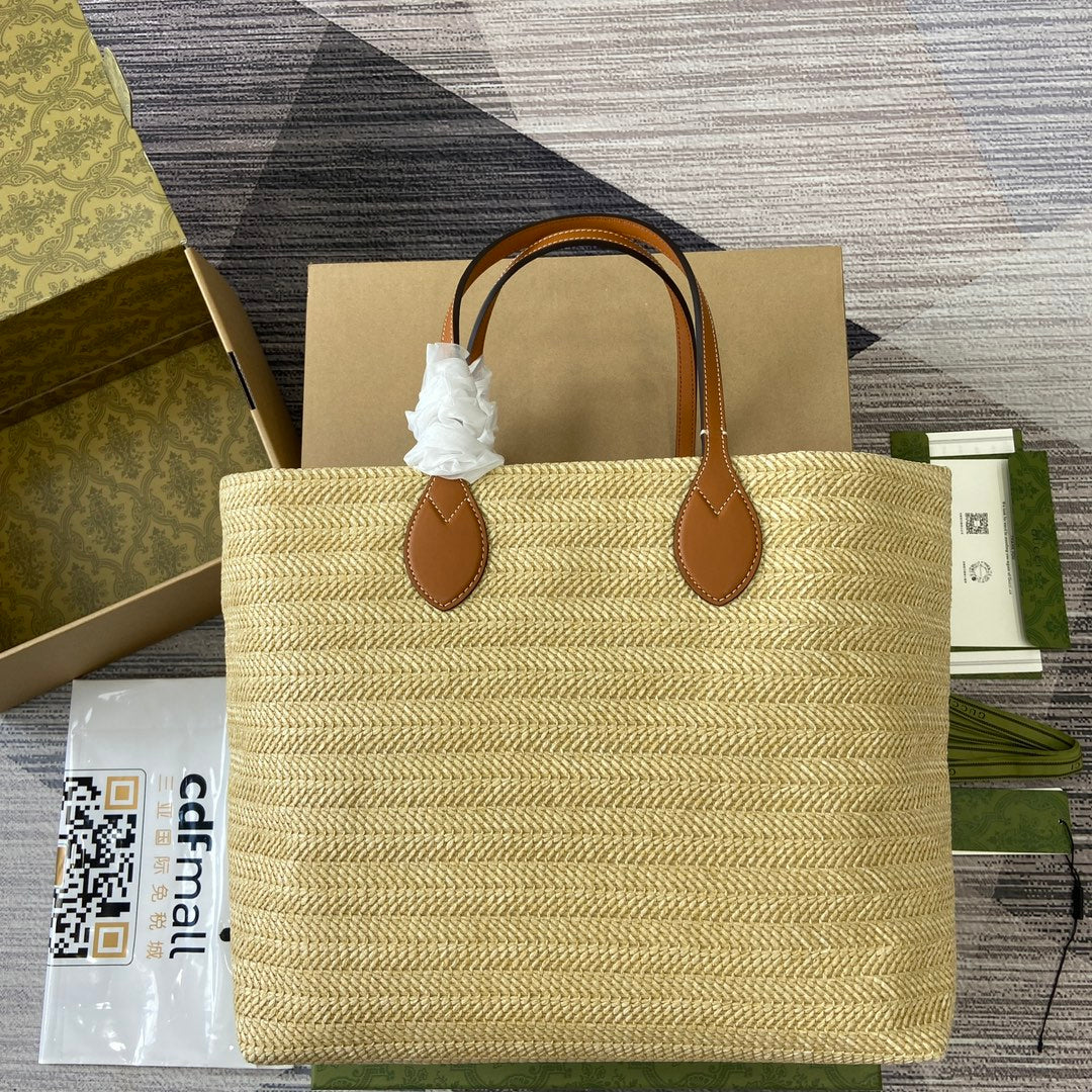 MEDIUM 38 STRAW-EFFECT TOTE BROWN MIX BEIGE House Of Sarah