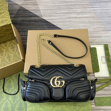 MARMONT SMALL MULTI-POCKET BAG 25 IN BLACK CALFSKIN GOLD HARDWARE by House Of Sarah
