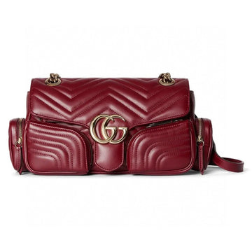 MARMONT SMALL MULTI-POCKET BAG 25 IN CURRANT RED CALFSKIN GOLD HARDWARE House Of Sarah