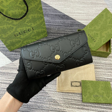 CONTINENTAL WALLET 19 IN BLACK EMBOSSED CALFSKIN GOLD HARDWARE House Of Sarah Bags