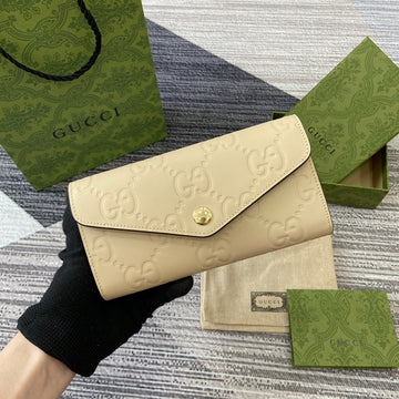 CONTINENTAL WALLET 19 IN LIGHT YELLOW EMBOSSED CALFSKIN GOLD HARDWARE House Of Sarah