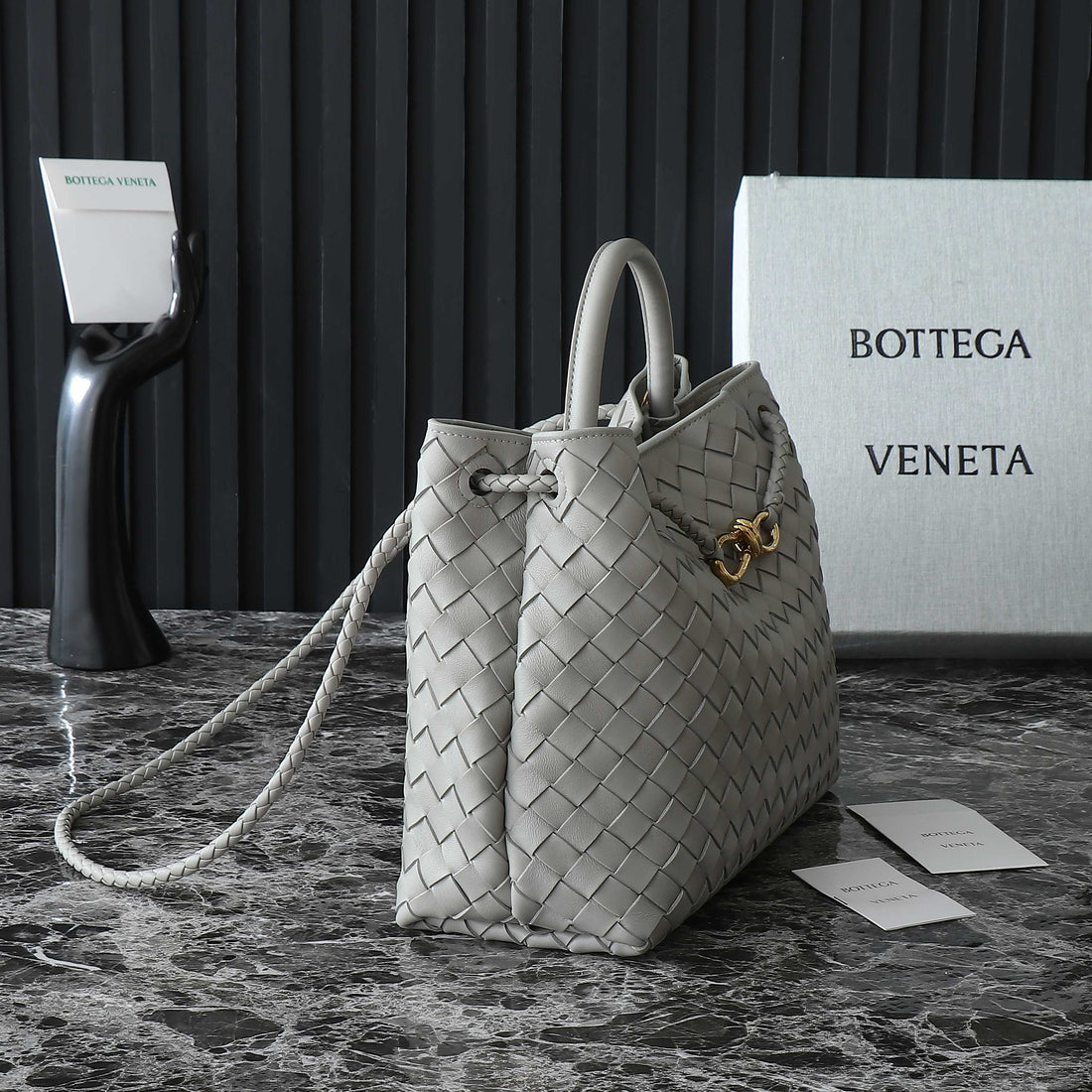 BV MEDIUM ANDIAMO 32CM GREY LAMBSKIN by House Of Sarah