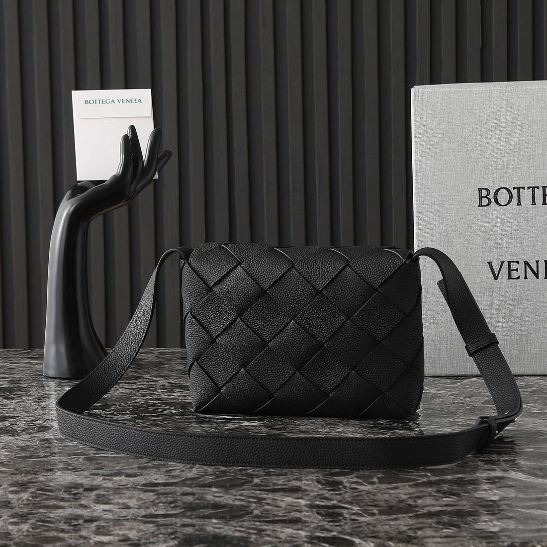 BOTTEGA VENETA 25S DIAGO 22 IN BLACK CALFSKIN SILVER HARDWARE House Of Sarah