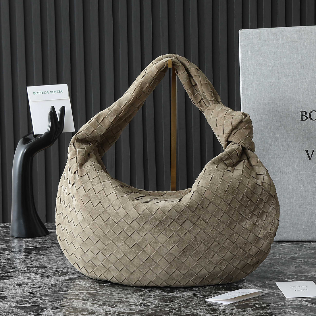 BOTTEGA VENETA 25S SMALL JODIE 48 IN MUTED TAUPE SUEDE GOLD HARDWARE House Of Sarah