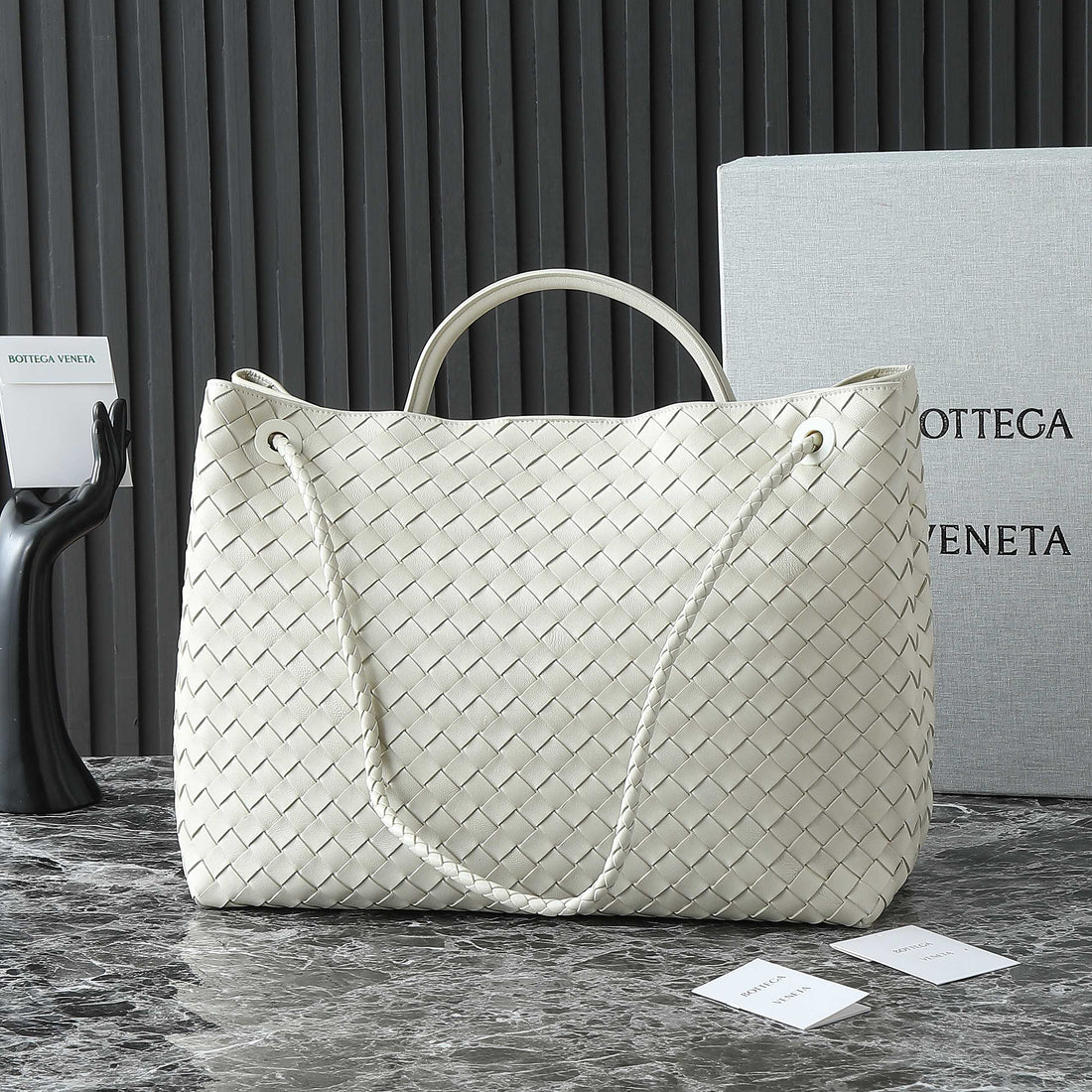 BOTTEGA VENETA 25S LARGE ANDIAMO 42 IN IVORY CALFSKIN GOLD HARDWARE House Of Sarah