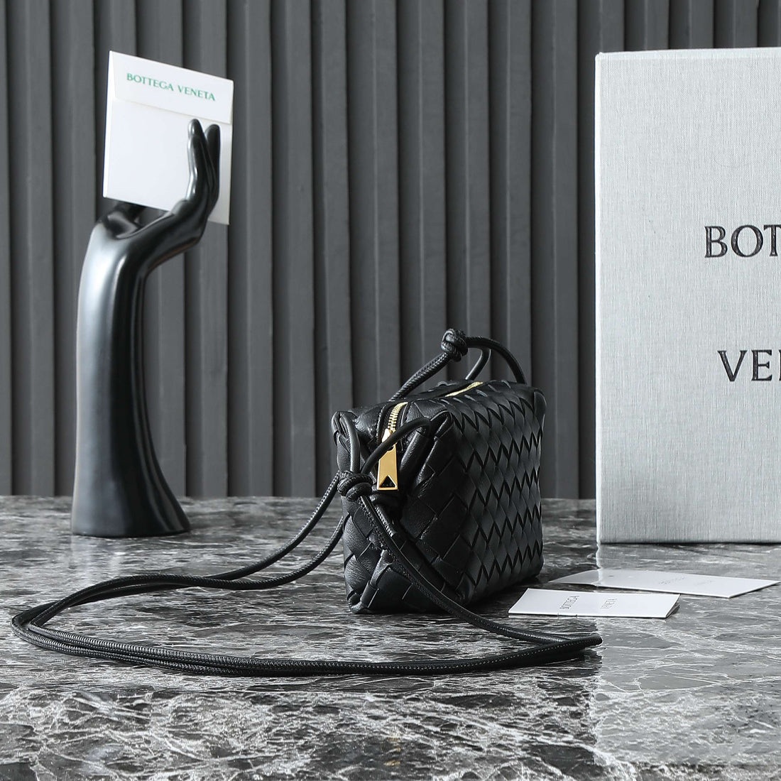 BOTTEGA VENETA KNOT CROSSBODY BAG 17 IN BLACK CALFSKIN House Of Sarah