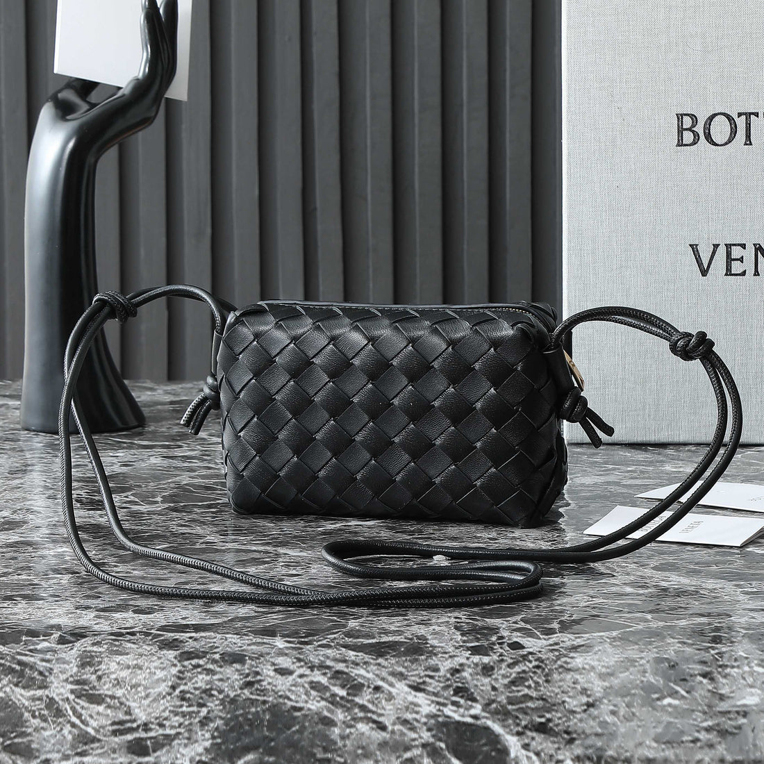 BV MINI LOOP 17CM BLACK CALFSKIN House Of Sarah Bags
