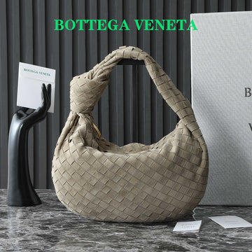 BOTTEGA VENETA 25S SMALL JODIE 36 IN MUTED TAUPE SUEDE GOLD HARDWARE