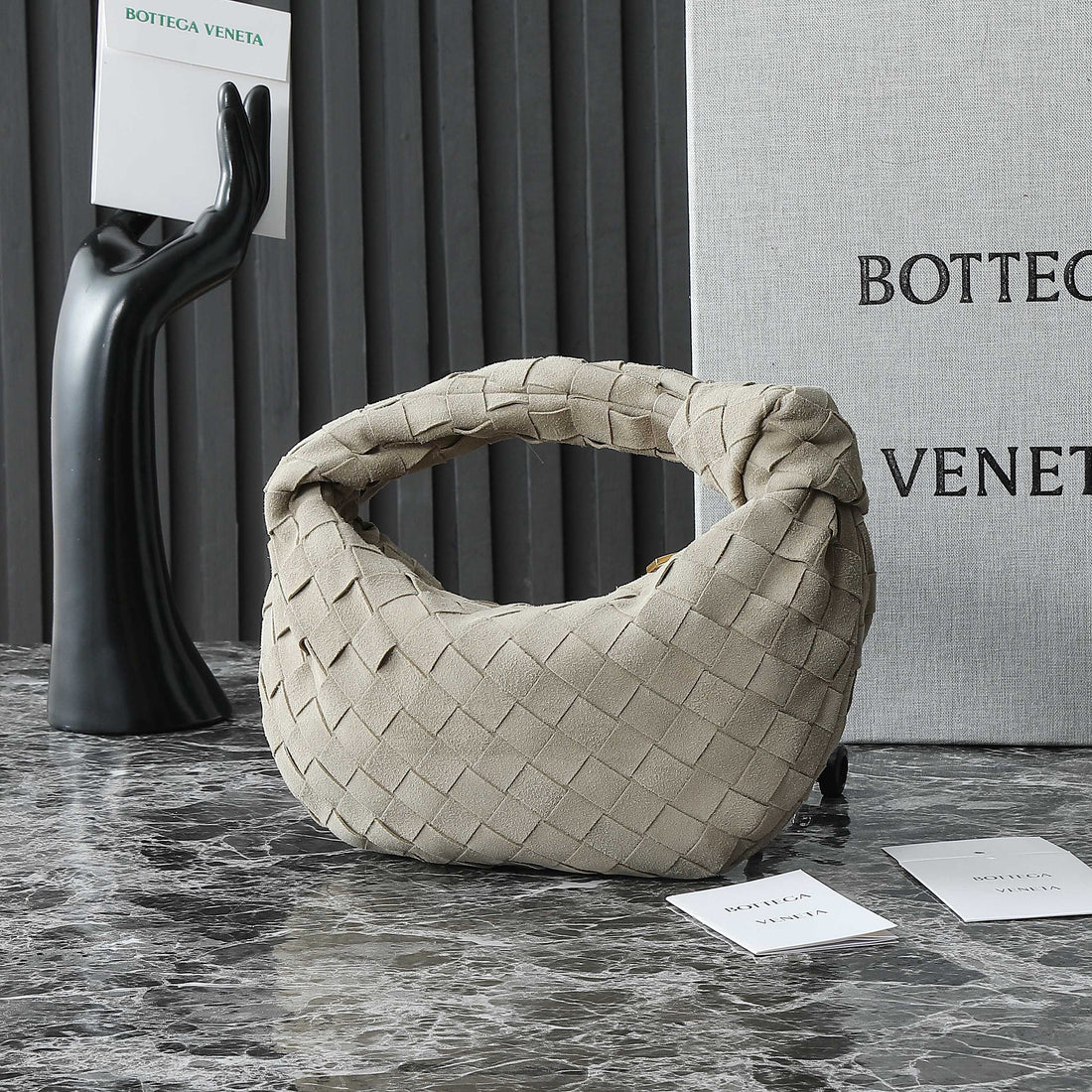 BOTTEGA VENETA 25S MINI JODIE 28 IN MUTED TAUPE SUEDE GOLD HARDWARE House Of Sarah