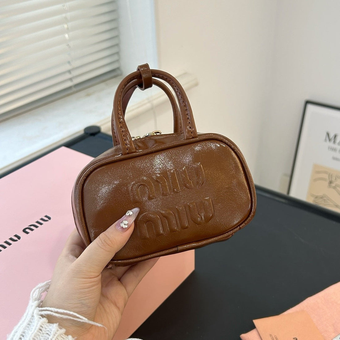 BEAU MINI TOP HANDLE BAG 14 IN PECAN BROWN CALFSKIN House Of Sarah