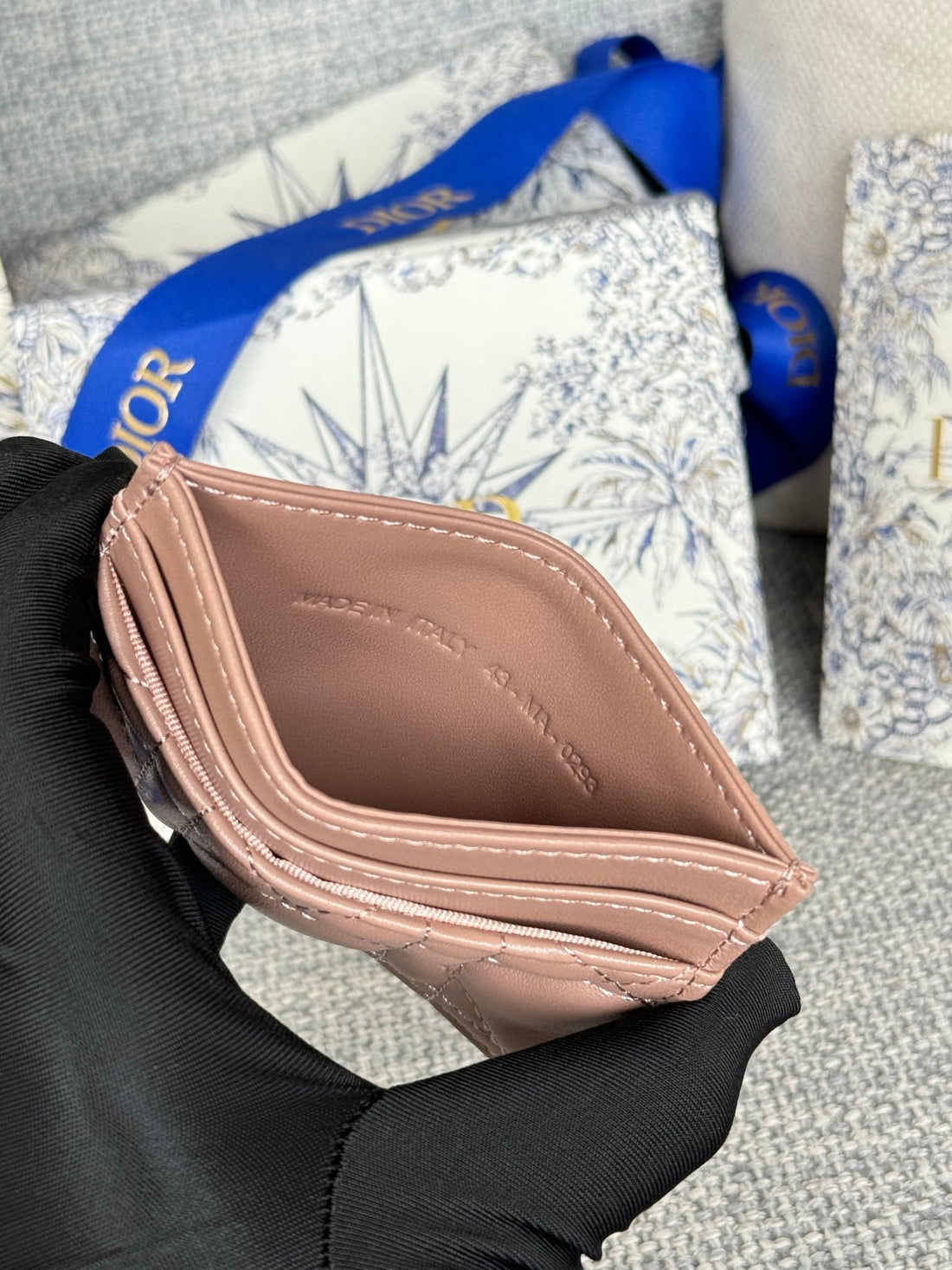 CARO FREESIA CARD HOLDER 10 IN BABY PINK CANNAGE CALFSKIN House Of Sarah Bags