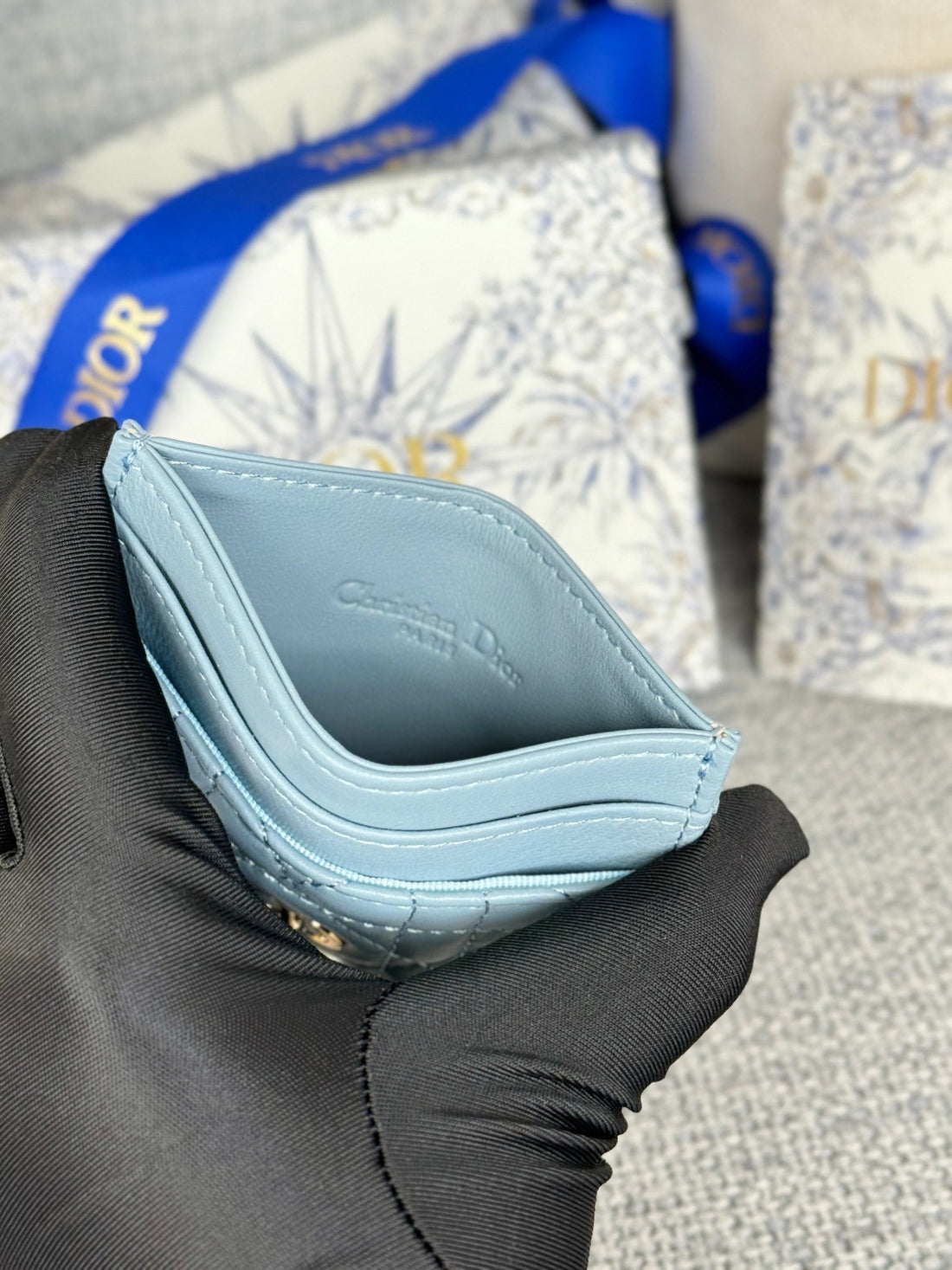 CARO FREESIA CARD HOLDER 10 IN BABY BLUE CANNAGE CALFSKIN By House Of Sarah
