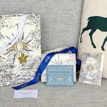CARO FREESIA CARD HOLDER 10 IN BABY BLUE CANNAGE CALFSKIN House Of Sarah Bags