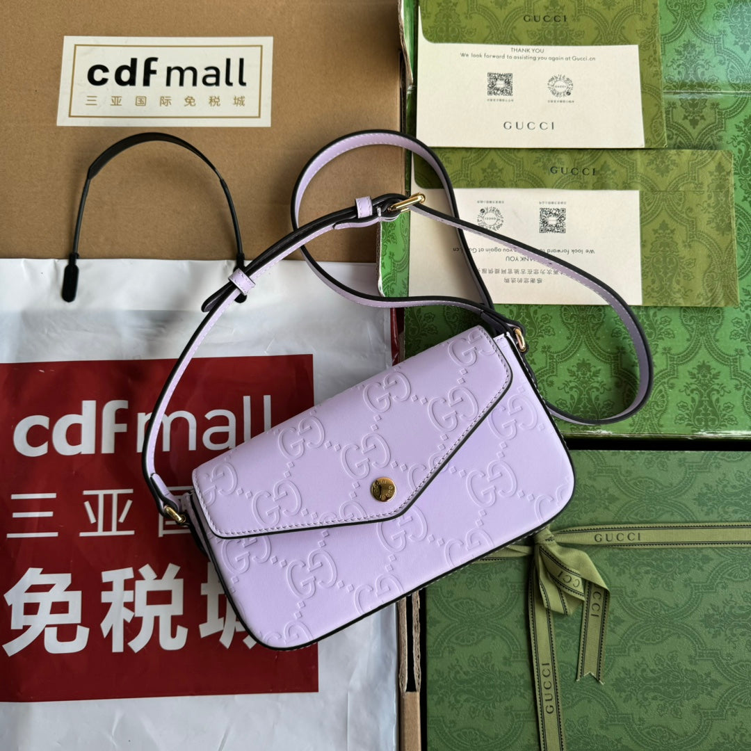 SUPER MINI SHOULDER BAG 21 IN LIGHT VIOLET EMBOSSED CALFSKIN House Of Sarah