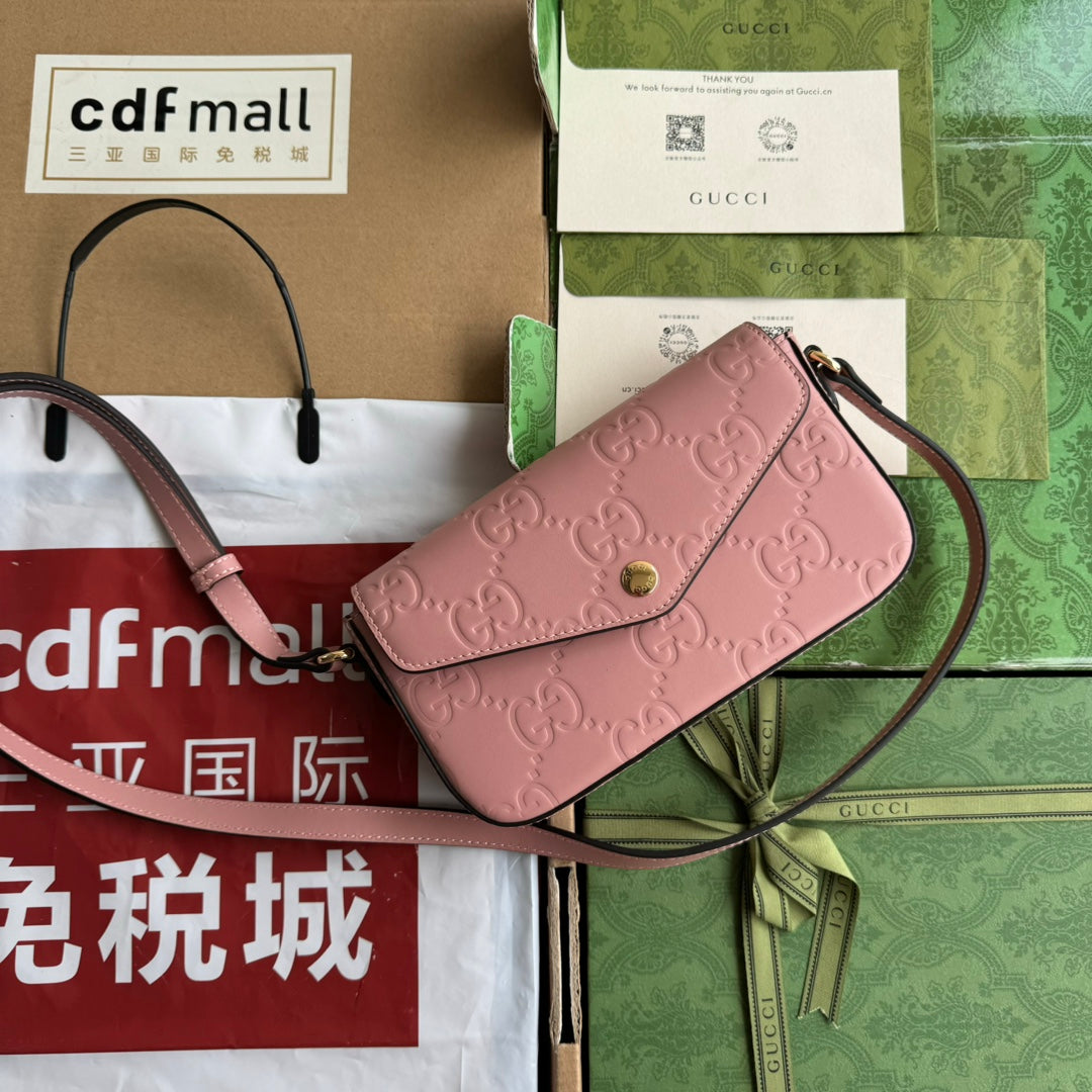 SUPER MINI SHOULDER BAG 21 IN BALLERINA PINK EMBOSSED CALFSKIN House Of Sarah Bags