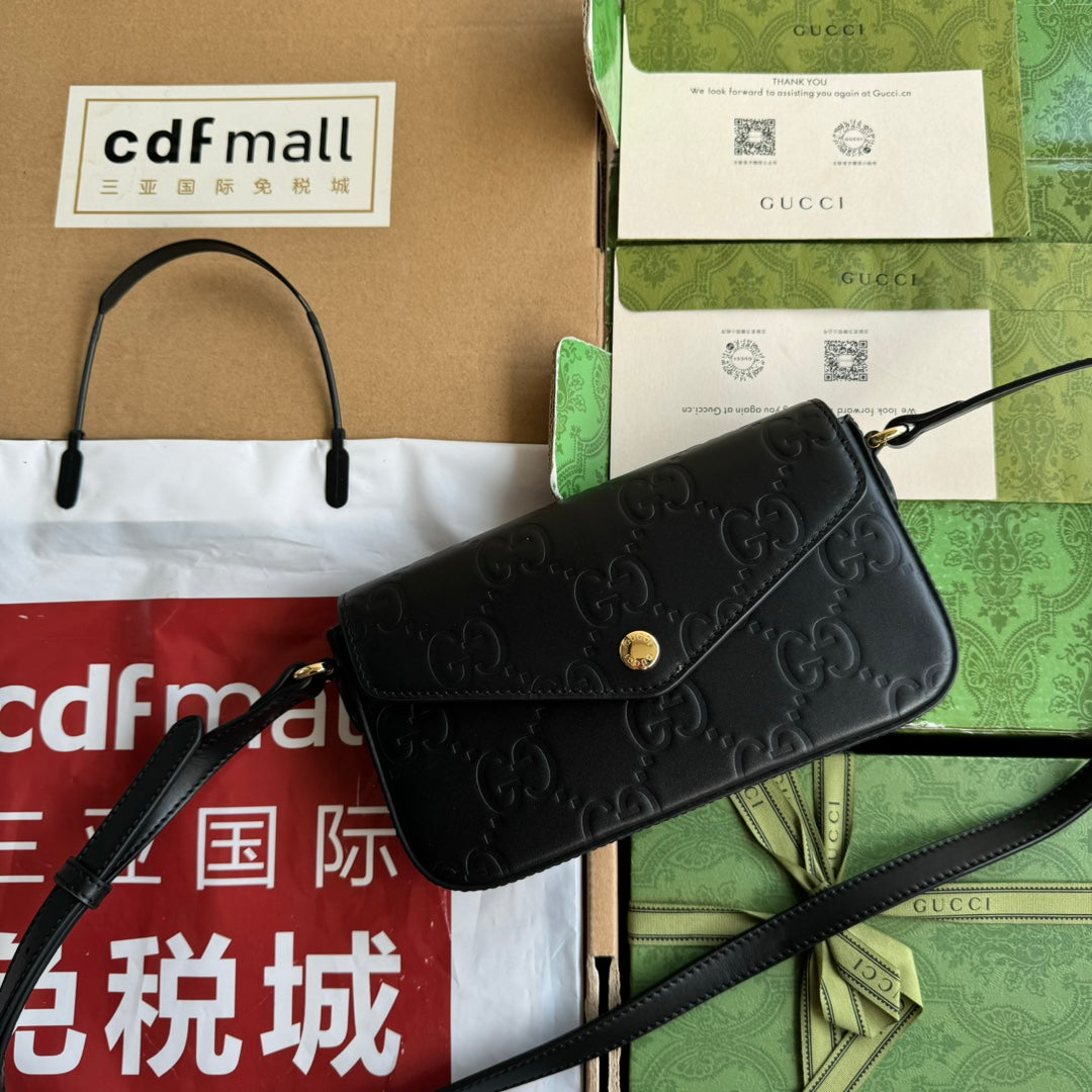 SUPER MINI SHOULDER BAG 21 IN BLACK EMBOSSED CALFSKIN House Of Sarah