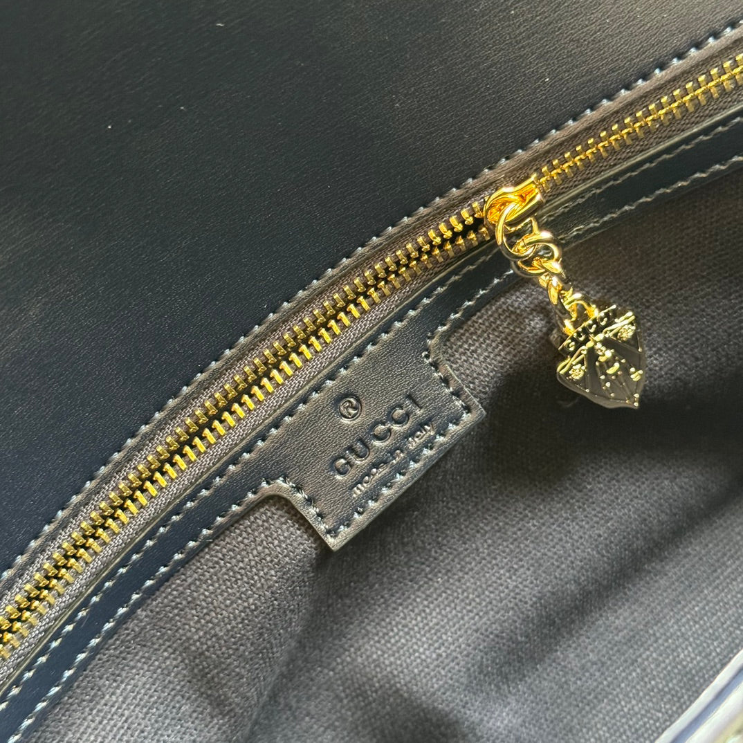 LUCE MEDIUM SHOULDER BAG 36 IN LIGHT GRAY CANVAS AND BLACK CALFSKIN TRIM GOLD HARDWARE House Of Sarah